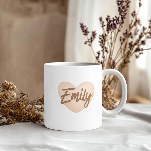 Personalized Heart Mug with Custom Name, Custom Name Coffee Cup for Her, Aesthetic Gift