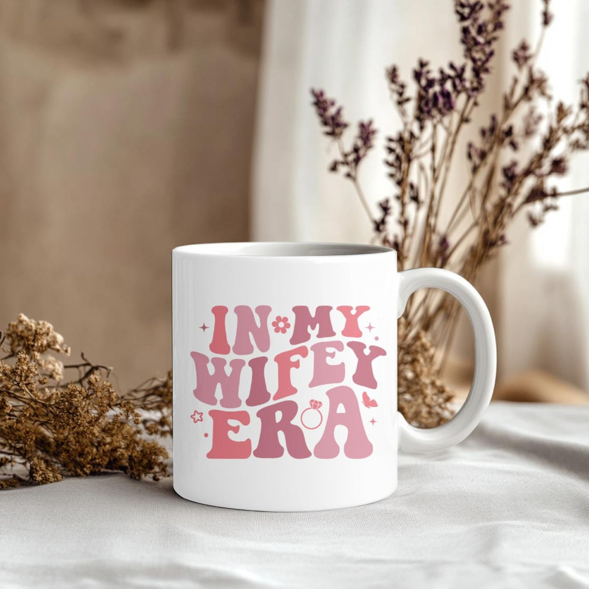 In My Wifey Era Mug, Future Mrs Coffee Cup, Bridal Shower Gift for Her, Engagement Present, Retro Bride to Be Mug, Aesthetic Wedding Gift