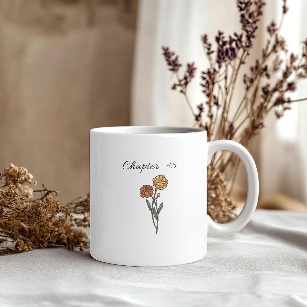 Chapter 45 Floral Birthday Mug, Custom Birth Month Flower Gift, Personalized 45th Birthday Cup, Birthday Gift for Her