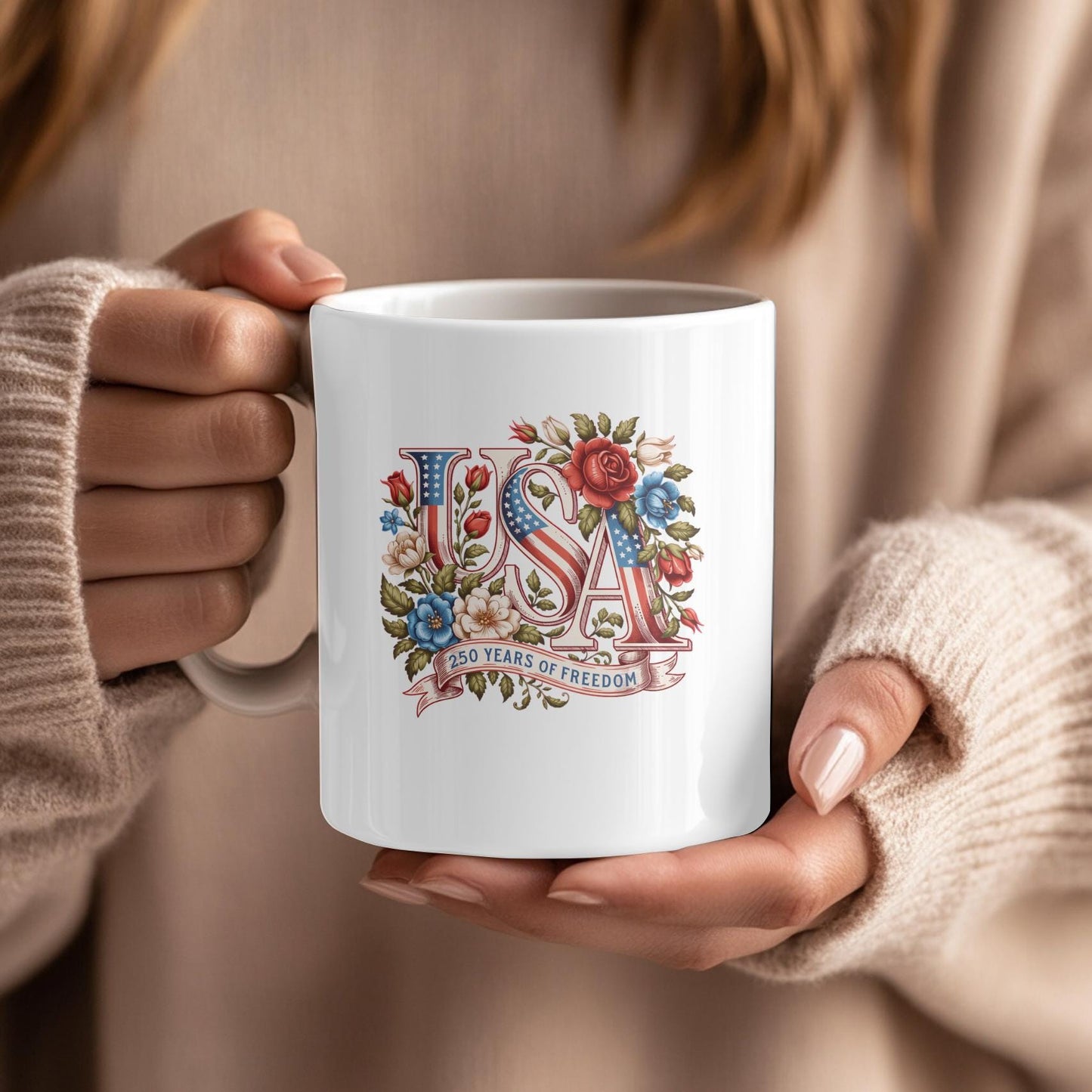 USA 250 Years of Freedom Patriotic Mug: 250th Anniversary America Coffee Cup, American Pride Ceramic Mug