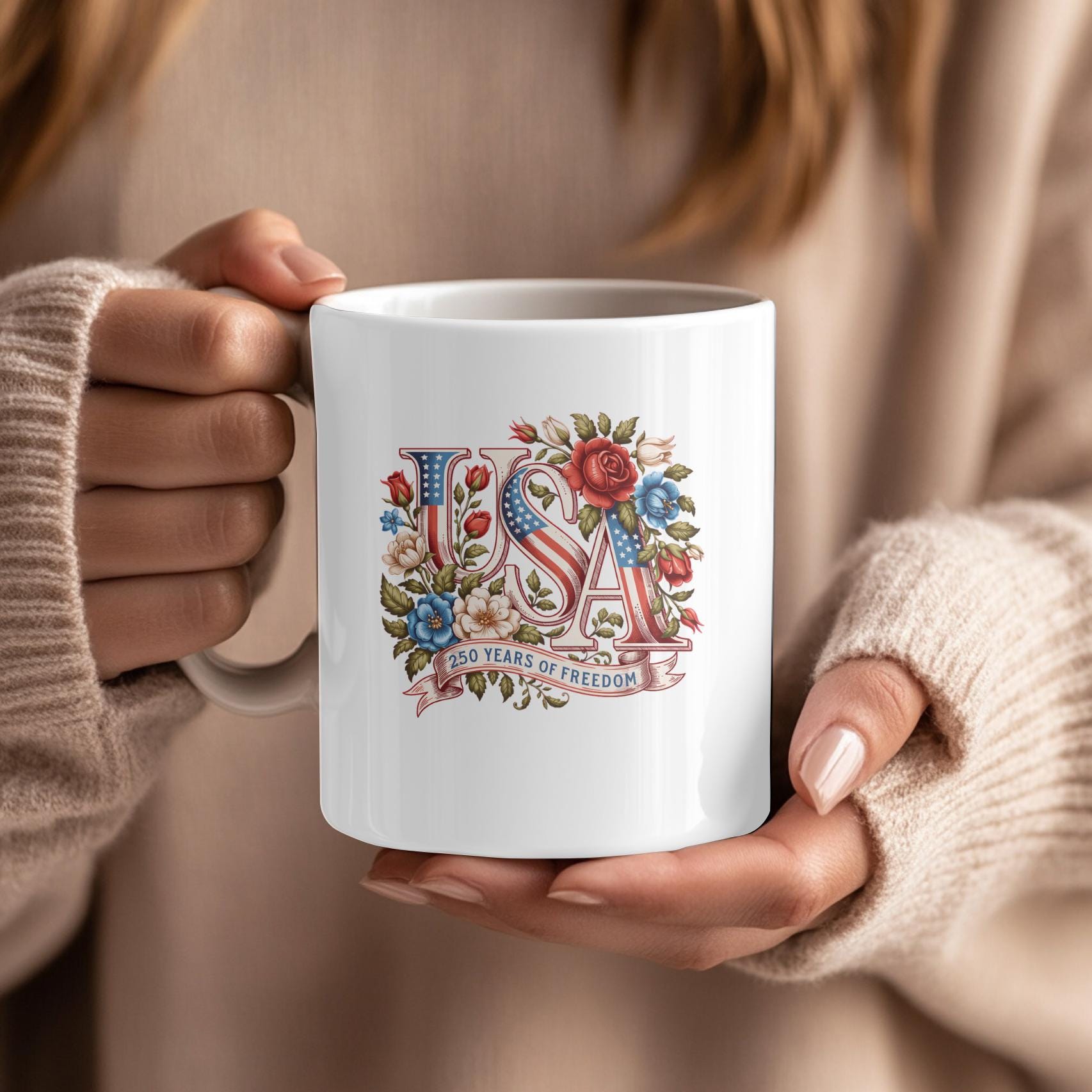 USA 250 Years of Freedom Patriotic Mug: 250th Anniversary America Coffee Cup, American Pride Ceramic Mug