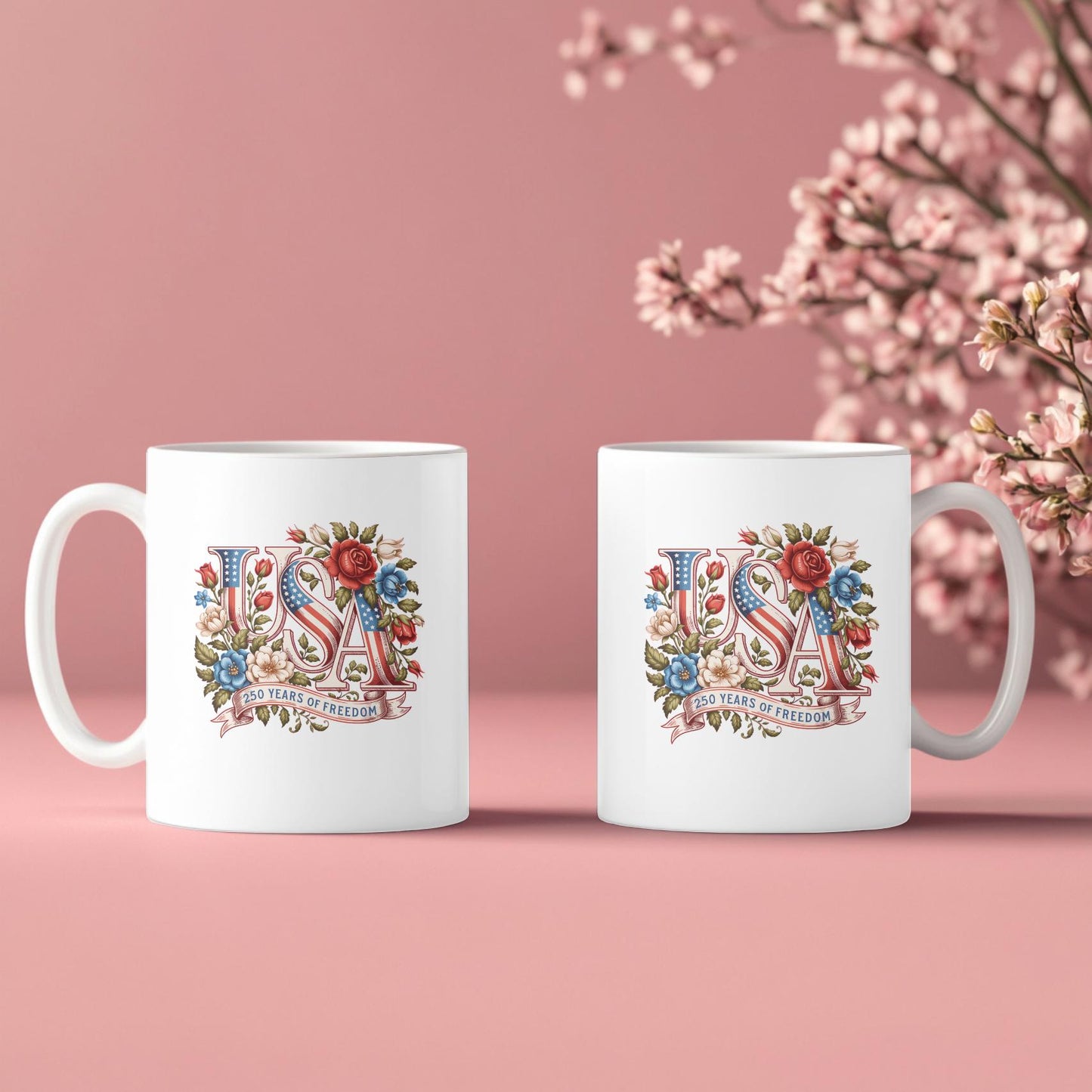 USA 250 Years of Freedom Patriotic Mug: 250th Anniversary America Coffee Cup, American Pride Ceramic Mug