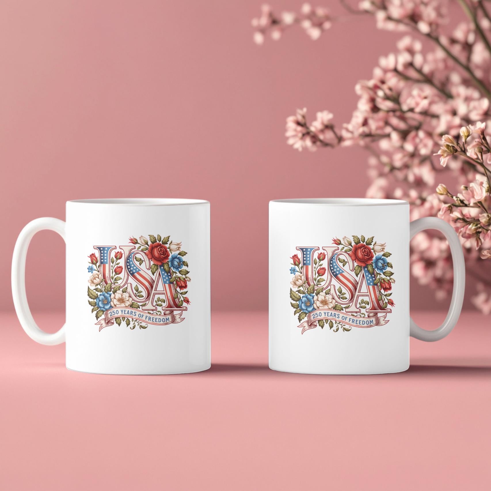 USA 250 Years of Freedom Patriotic Mug: 250th Anniversary America Coffee Cup, American Pride Ceramic Mug