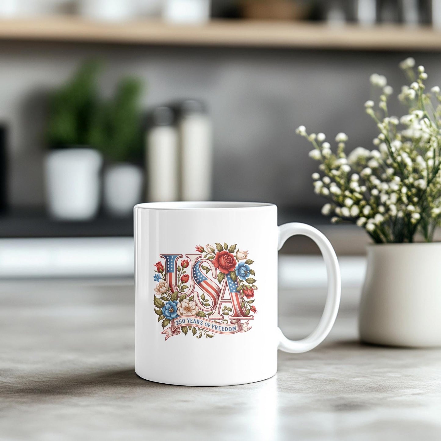 USA 250 Years of Freedom Patriotic Mug: 250th Anniversary America Coffee Cup, American Pride Ceramic Mug