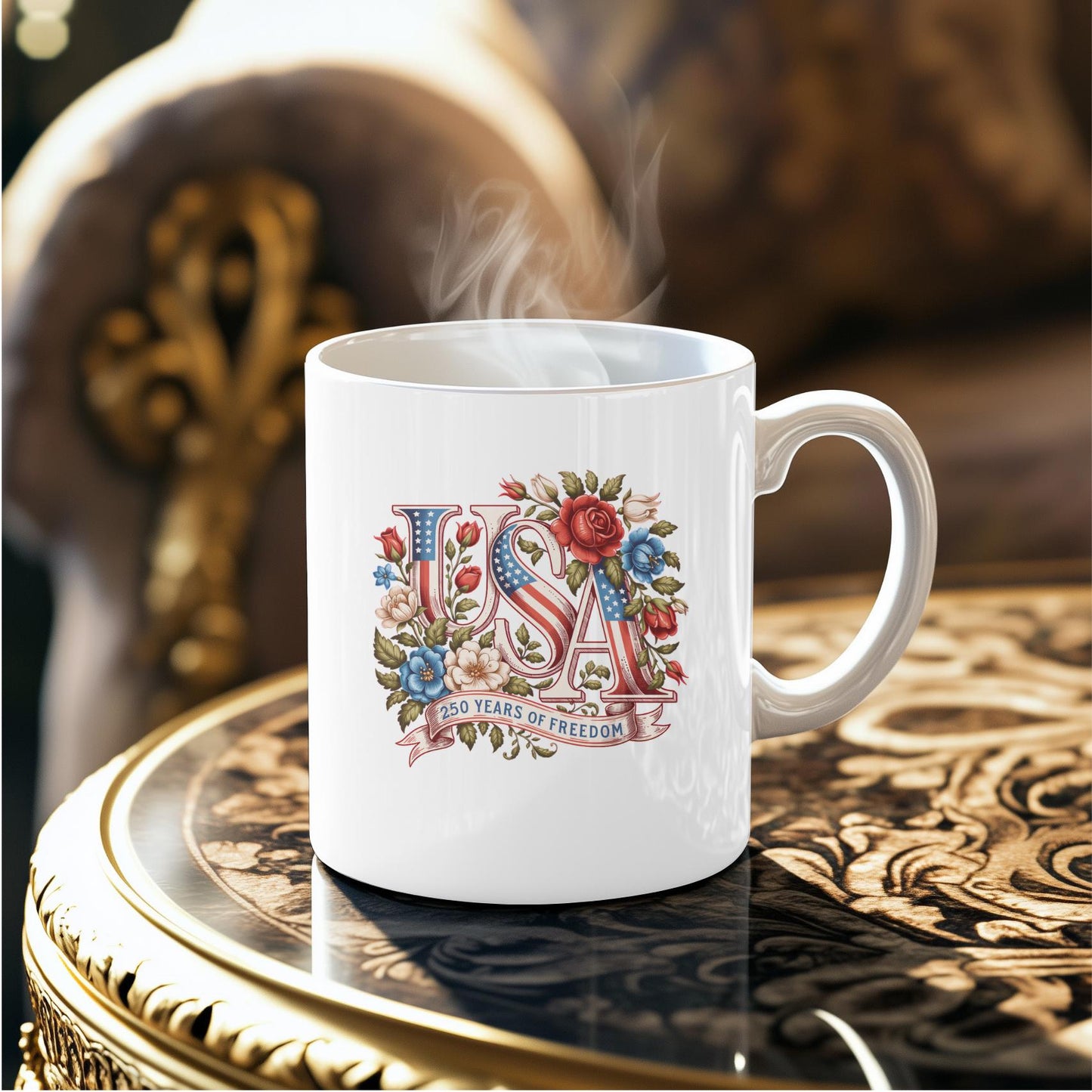 USA 250 Years of Freedom Patriotic Mug: 250th Anniversary America Coffee Cup, American Pride Ceramic Mug