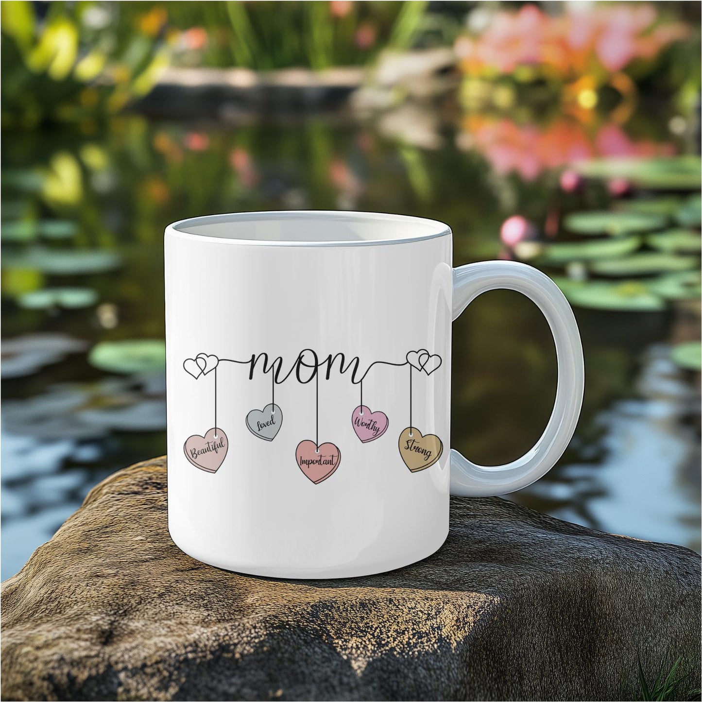 Personalized Mom Affirmation Mug: Meaningful Mother's Day Gift, Custom Name Coffee Cup with Inspirational Hearts