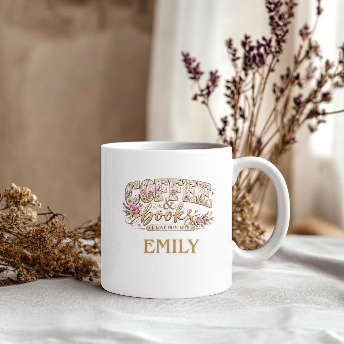 Personalized Coffee and Books Mug: Custom Name Reader Gift for Her, Aesthetic Bookish Gift for Book Lovers