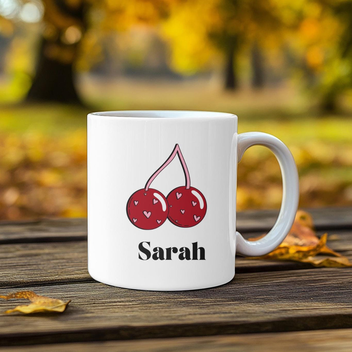 Personalized Cherry Mug with Custom Name, Cute Heart Pattern Fruit Coffee Cup, Aesthetic Coquette Gift for Her