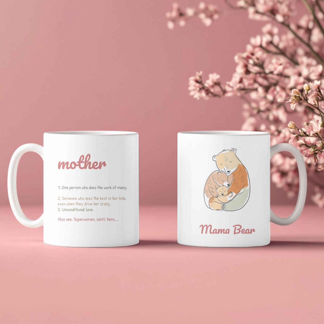 Mama Bear Mug Mother's Day Gift, Personalized Mother Definition Coffee Cup, Cute Mama Bear and Cub Mug, New Mom Gift
