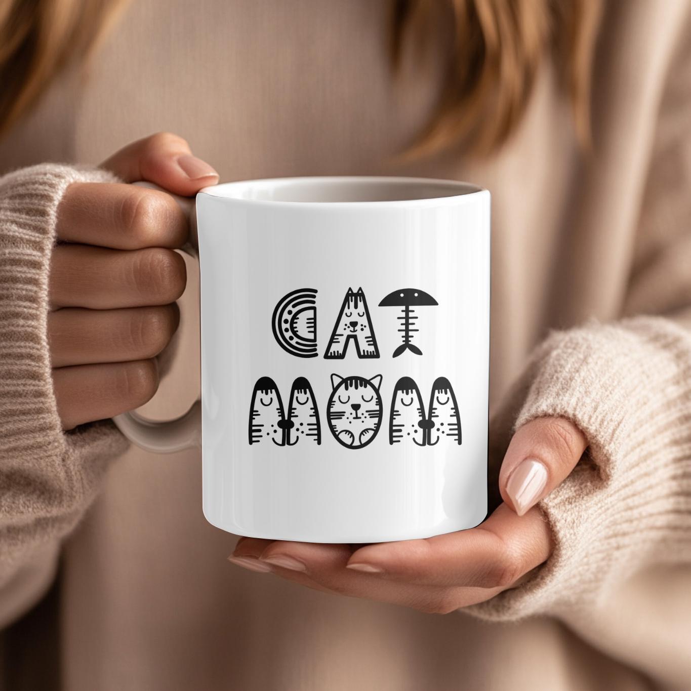 Cat Mom Mug Mother's Day Gift, Cute Cat Lettering Coffee Cup, Gift for Cat Lovers, Kitten Mama Birthday Present