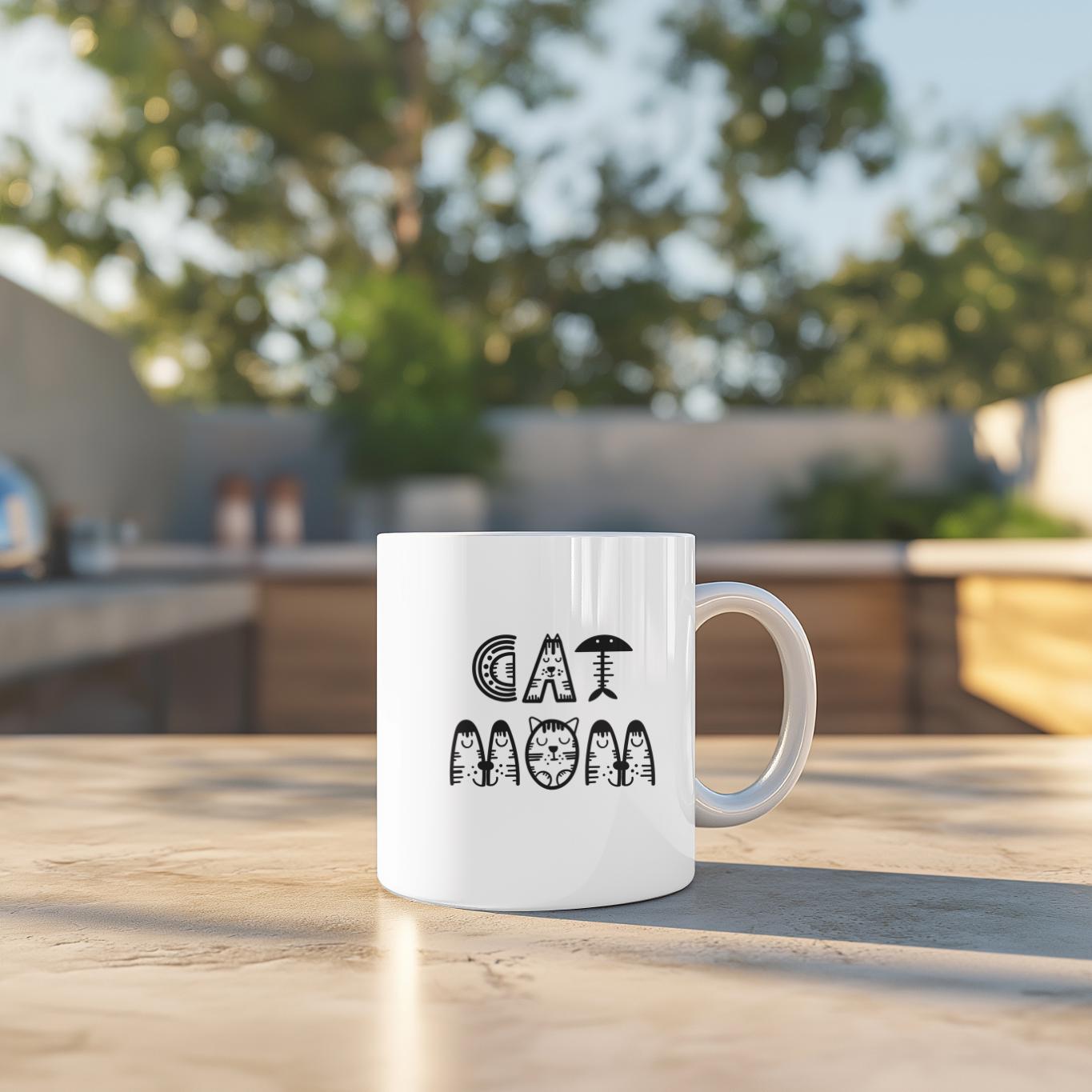 Cat Mom Mug Mother's Day Gift, Cute Cat Lettering Coffee Cup, Gift for Cat Lovers, Kitten Mama Birthday Present