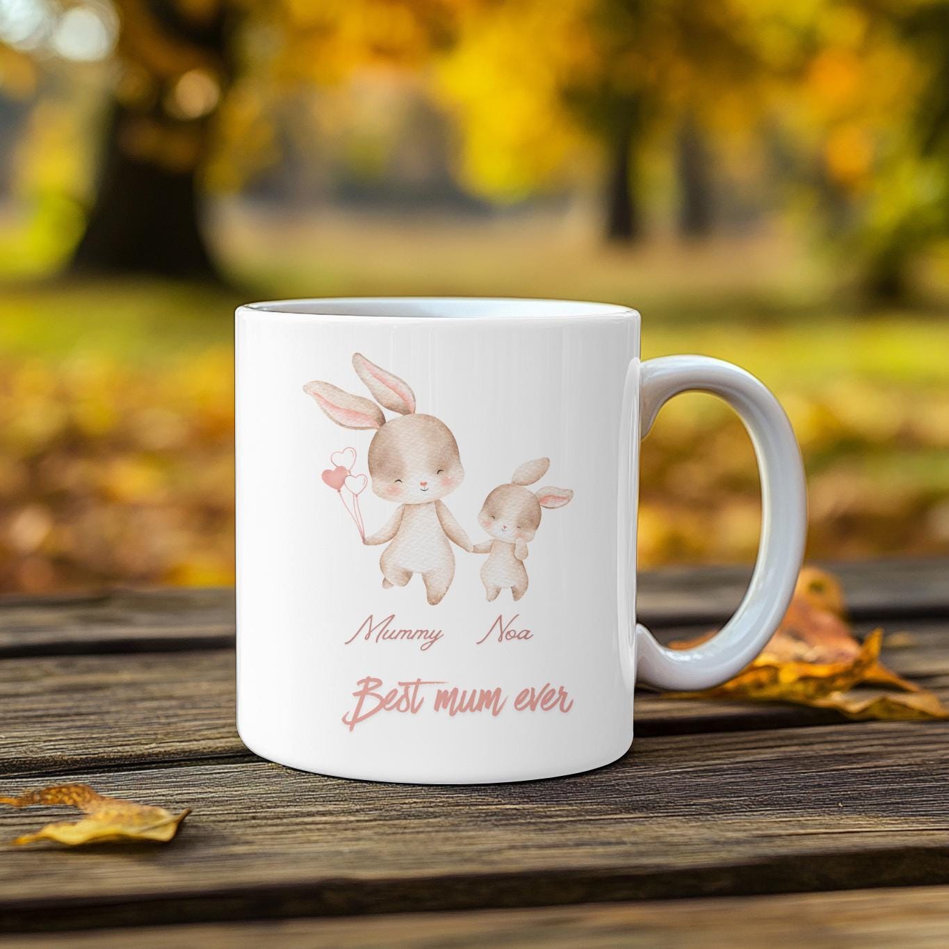 Personalized Best Mum Ever Mug, Mother's Day Gift, Cute Watercolor Bunny Mom and Baby Coffee Cup,New Mom Present