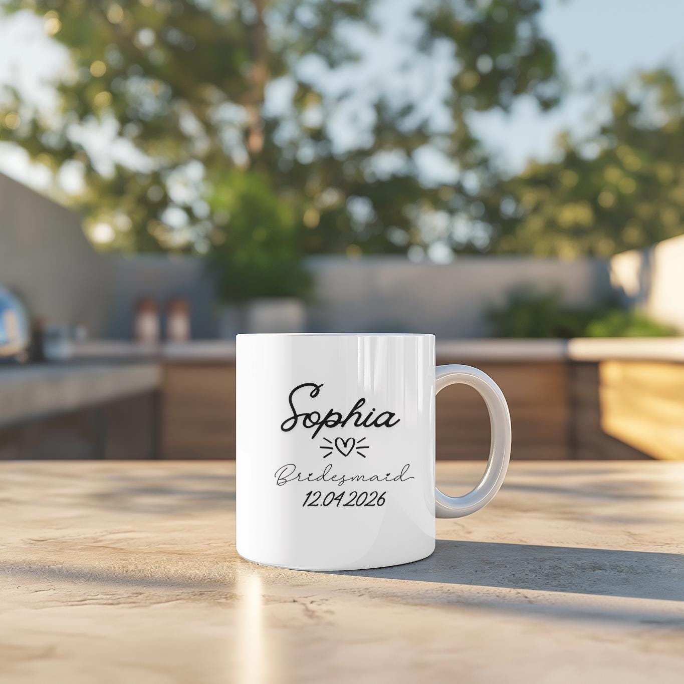 Personalized Bridesmaid Mug with Name and Date, Custom Bridal Party Gift, Wedding Favor Coffee Cup, Minimalist Bridesmaid Proposal Gift