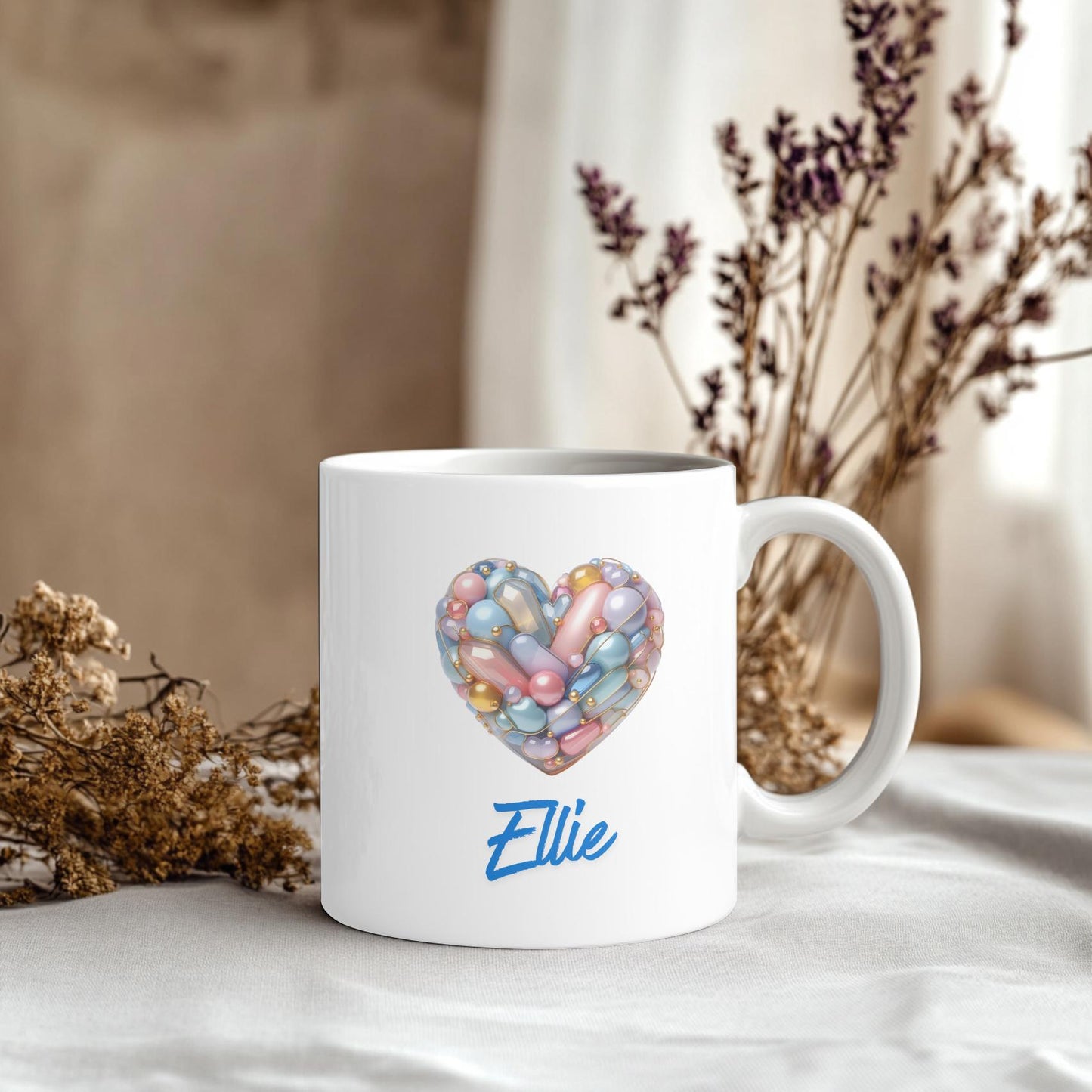 Personalized Name Mug for Her, Custom Birthday Gift for Best Friend, Cute Colorful Heart Coffee Cup, Gift for Daughter