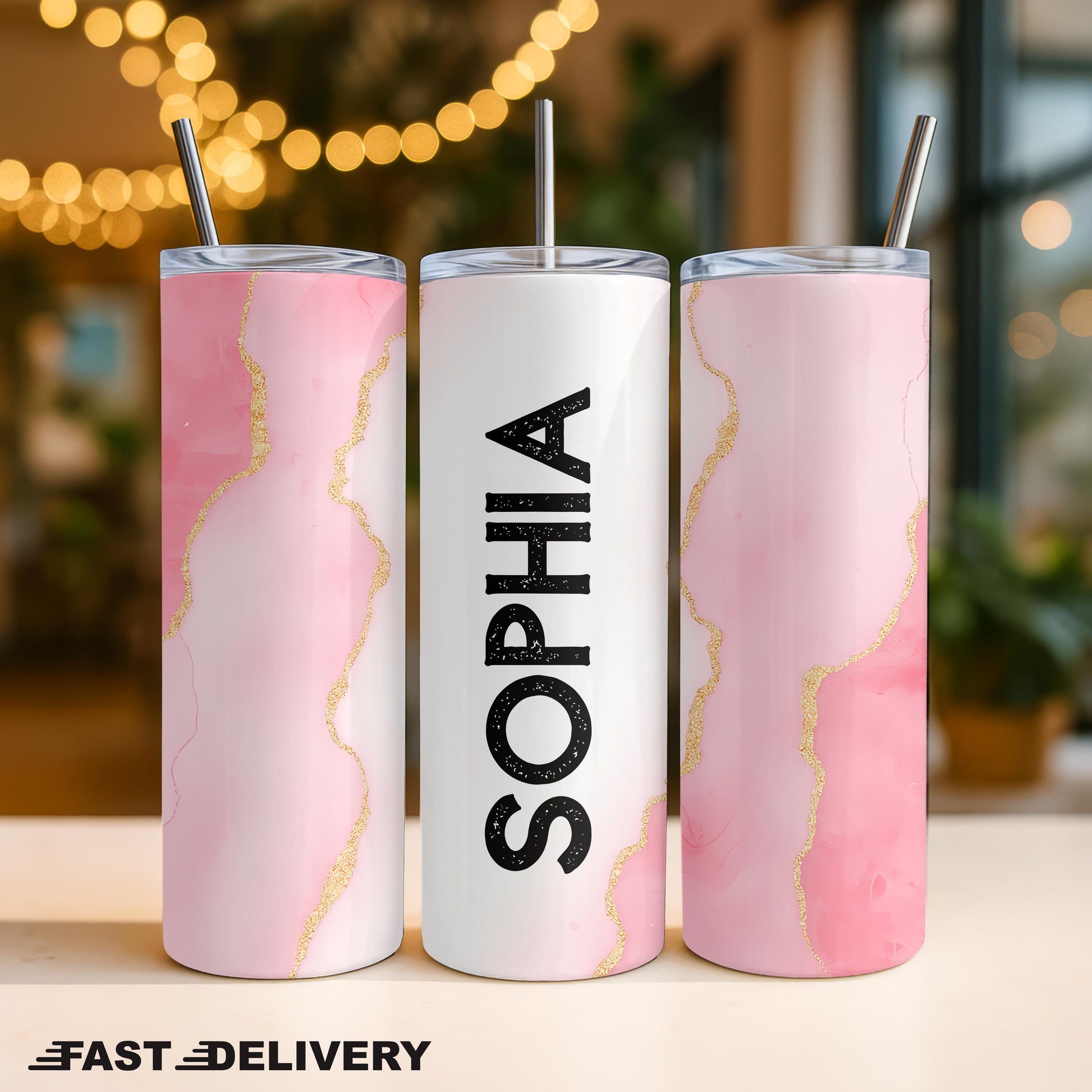 Insulated Ceramic Custom Tumbler: Personalized Name Tumbler, 20oz Skinny Tumbler, Girly Coffee Tumbler