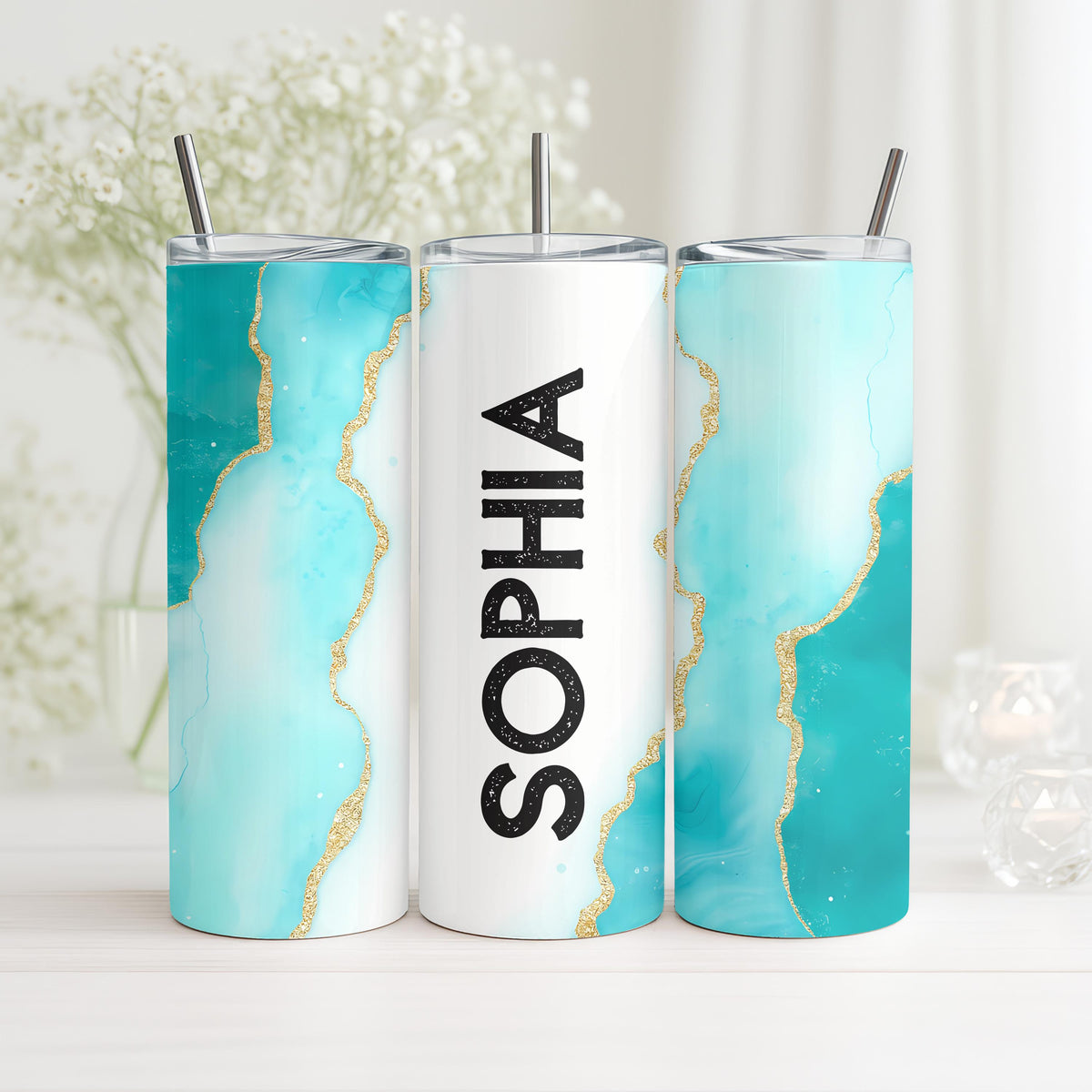 Insulated Ceramic Custom Tumbler: Personalized Name Tumbler, 20oz Skinny Tumbler, Girly Coffee Tumbler