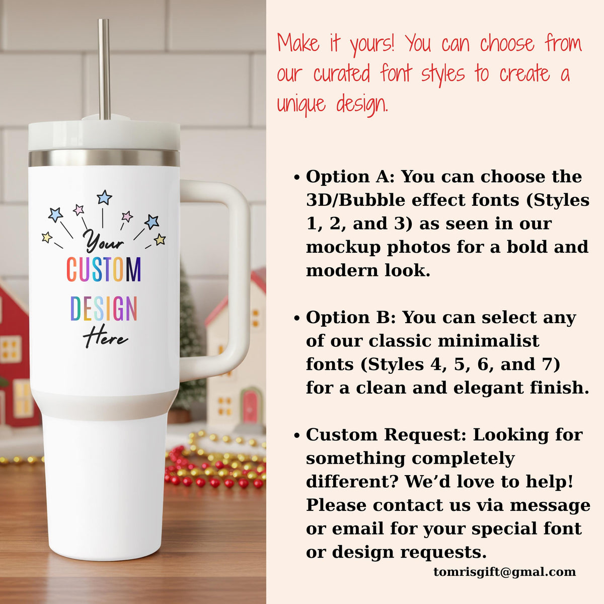Personalized 40oz Tumbler with Handle, Custom Name Travel Mug, Insulated Tumbler for Women