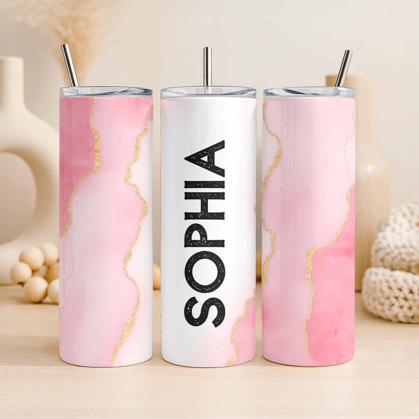 Insulated Ceramic Custom Tumbler: Personalized Name Tumbler, 20oz Skinny Tumbler, Girly Coffee Tumbler