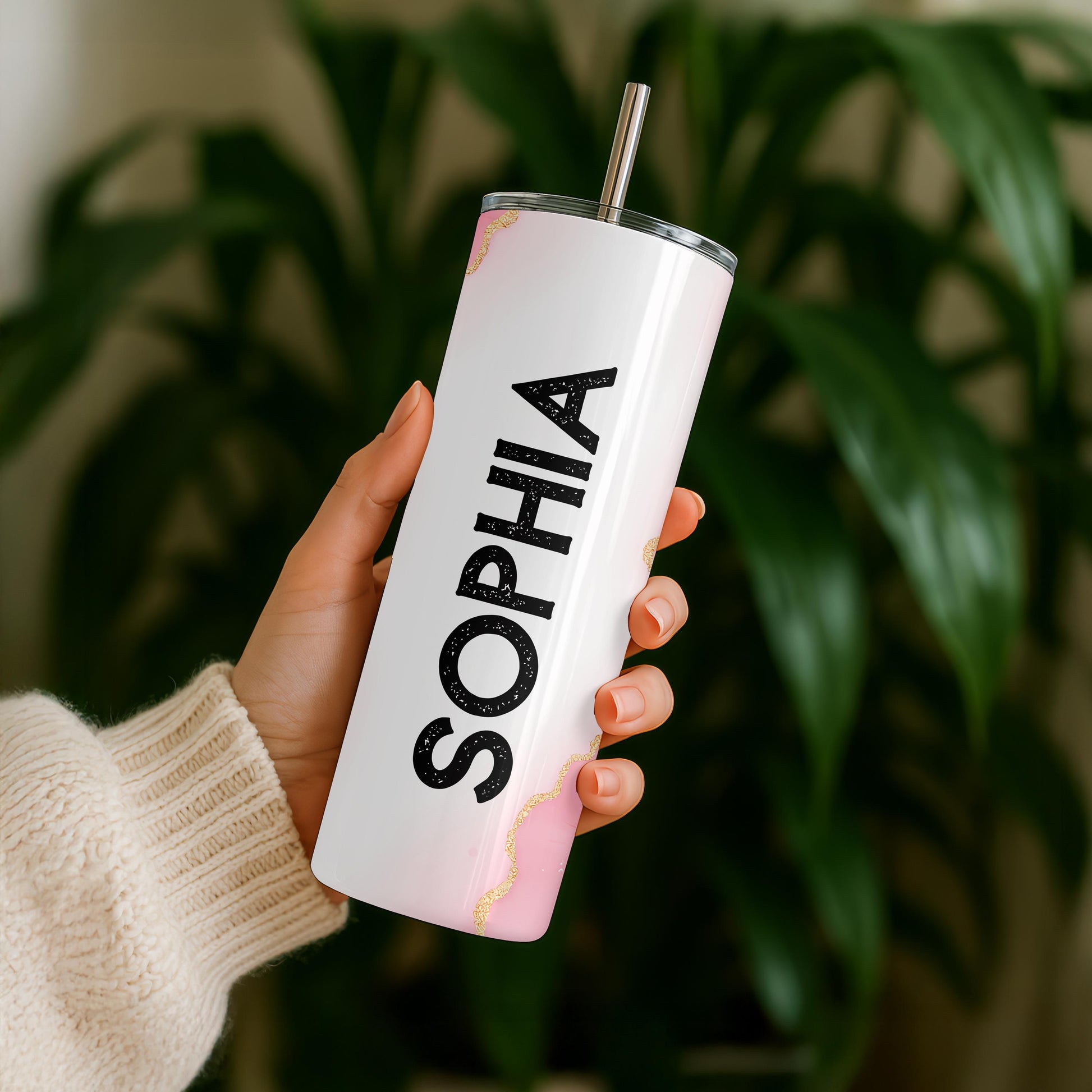 Insulated Ceramic Custom Tumbler: Personalized Name Tumbler, 20oz Skinny Tumbler, Girly Coffee Tumbler