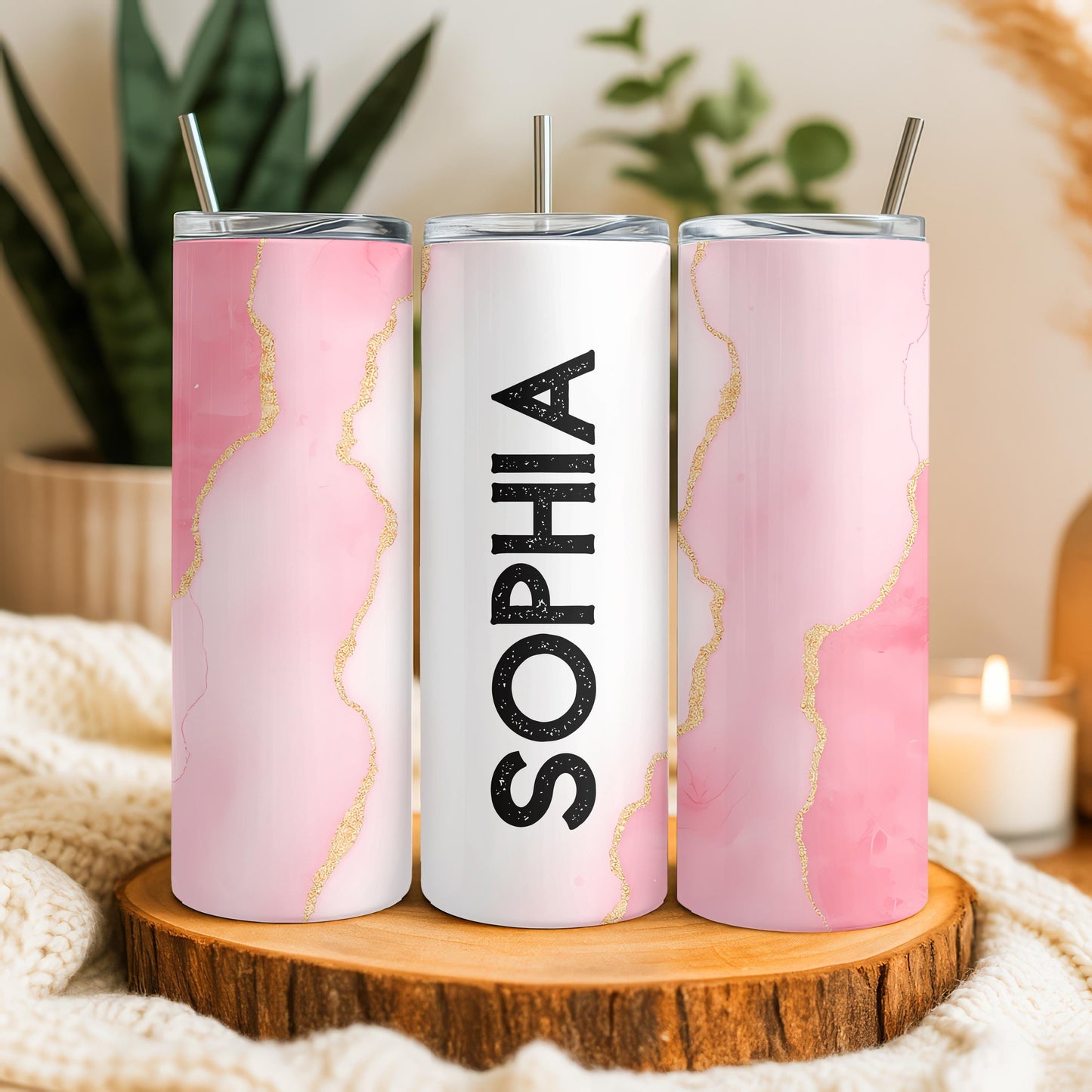 Insulated Ceramic Custom Tumbler: Personalized Name Tumbler, 20oz Skinny Tumbler, Girly Coffee Tumbler