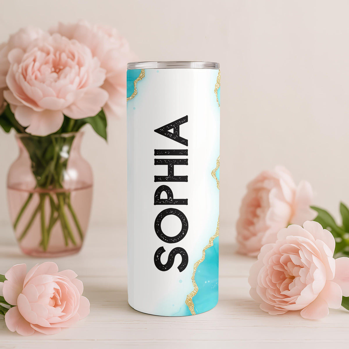 Insulated Ceramic Custom Tumbler: Personalized Name Tumbler, 20oz Skinny Tumbler, Girly Coffee Tumbler