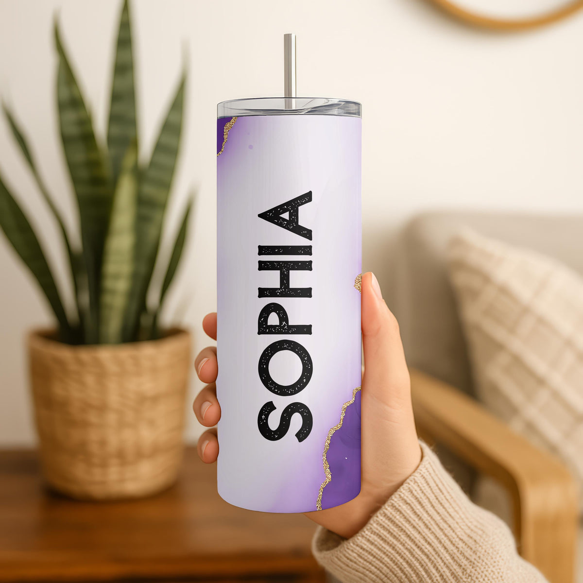 Insulated Ceramic Custom Tumbler: Personalized Name Tumbler, 20oz Skinny Tumbler, Girly Coffee Tumbler