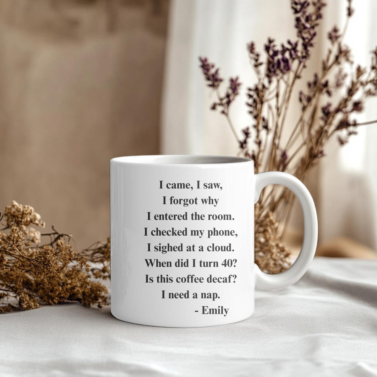 Funny 40th Birthday Mug, Personalized Turning 40 Coffee Cup, Custom Name Gift