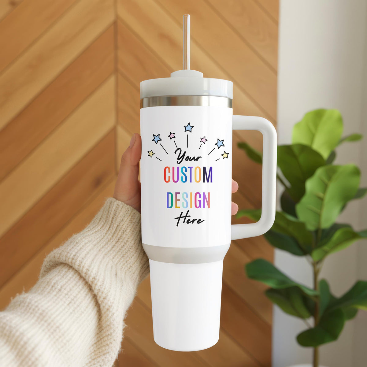 Personalized 40oz Tumbler with Handle, Custom Name Travel Mug, Insulated Tumbler for Women