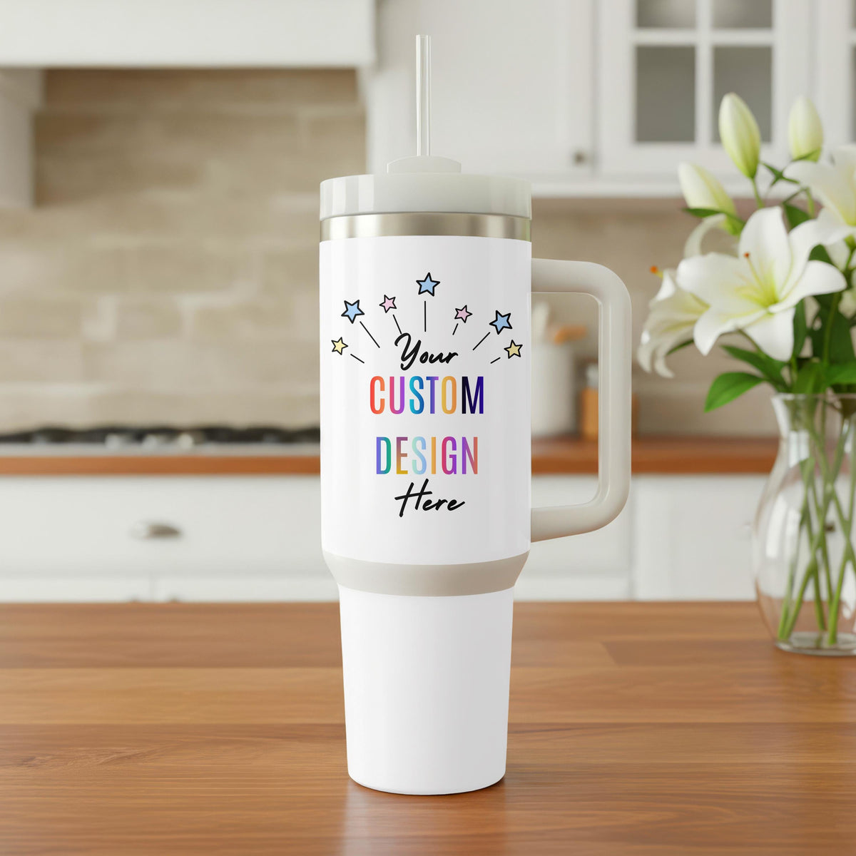 Personalized 40oz Tumbler with Handle, Custom Name Travel Mug, Insulated Tumbler for Women