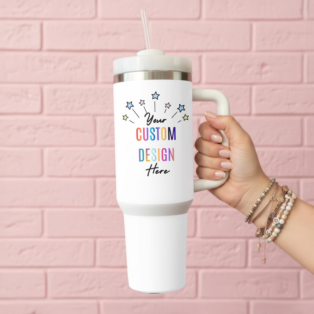 Personalized 40oz Tumbler with Handle, Custom Name Travel Mug, Insulated Tumbler for Women