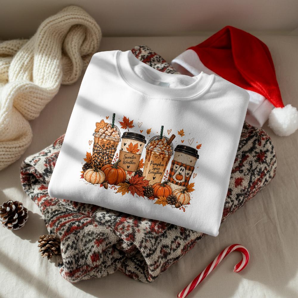 Fall Coffee Sweatshirt, Halloween Pumpkin Spice Crewneck, Autumn Coffee Lover Shirt, Cozy Fall Pullover, Coffee Gift for Her