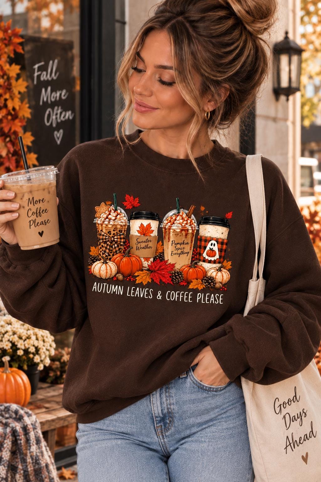 Fall Coffee Sweatshirt, Halloween Pumpkin Spice Crewneck, Autumn Coffee Lover Shirt, Cozy Fall Pullover, Coffee Gift for Her