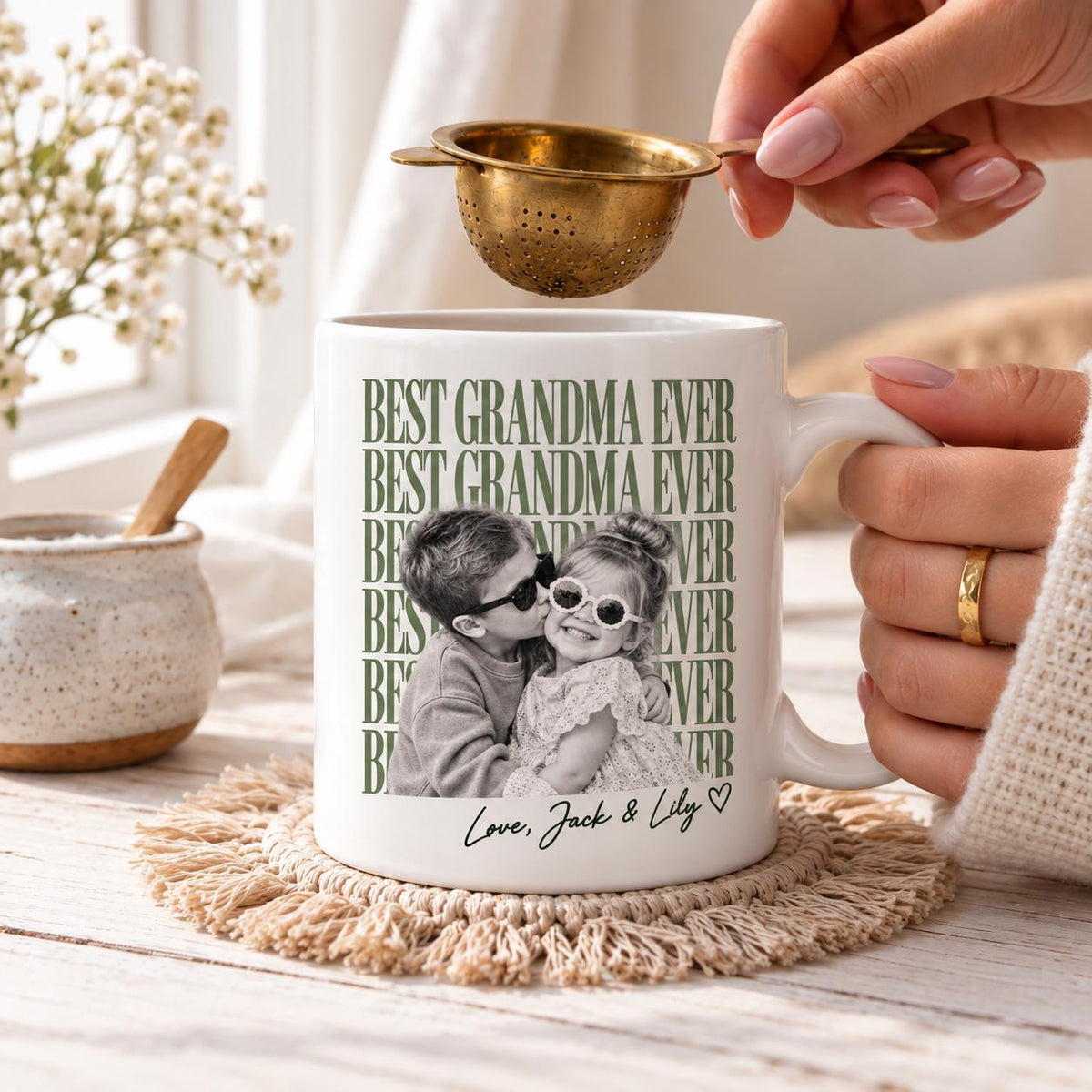 Personalized Vintage Photo Grandma Mug, Custom Retro Grandma Gift, Best Grandma Ever Mug, Grandmother Coffee Cup