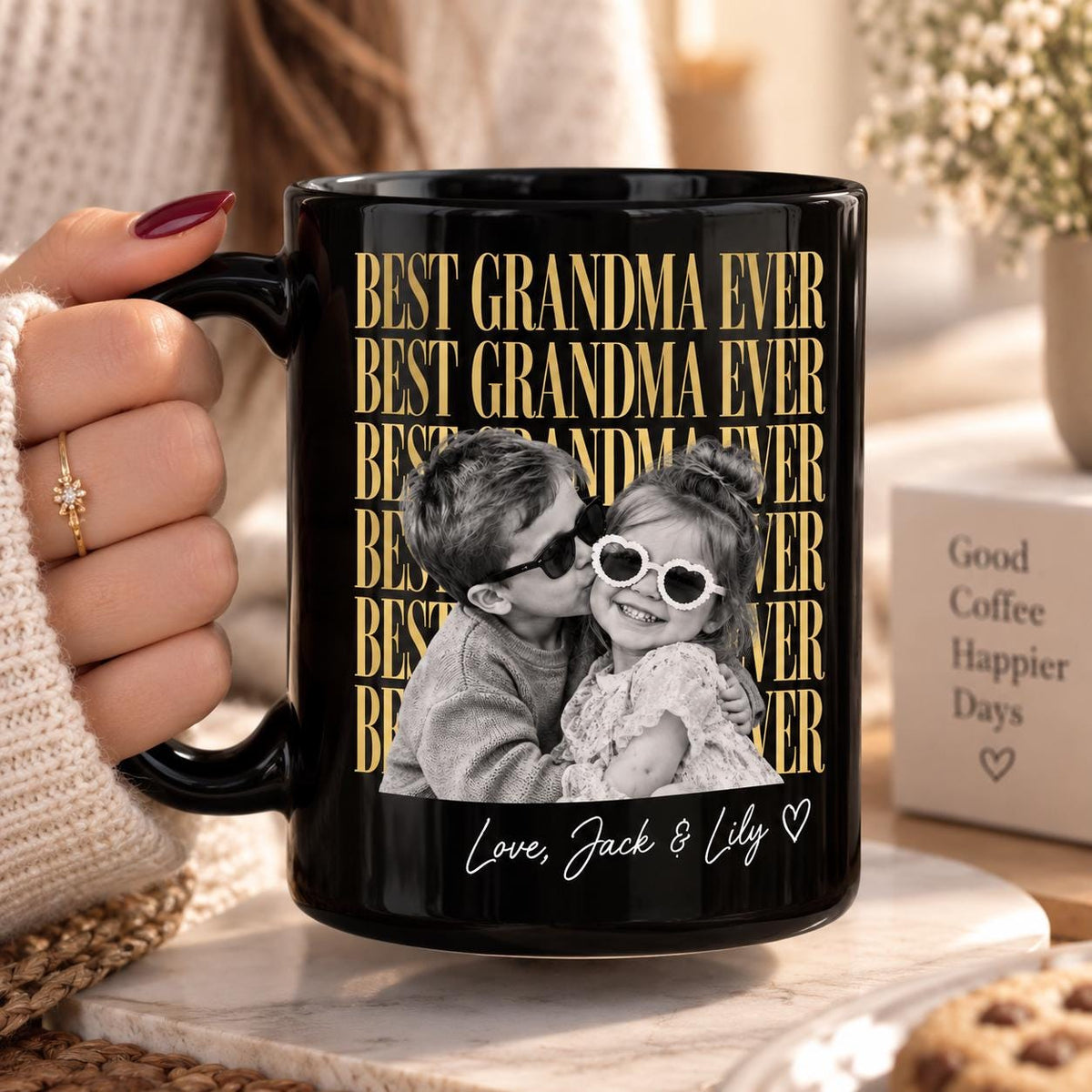 Personalized Vintage Photo Grandma Mug, Custom Retro Grandma Gift, Best Grandma Ever Mug, Grandmother Coffee Cup
