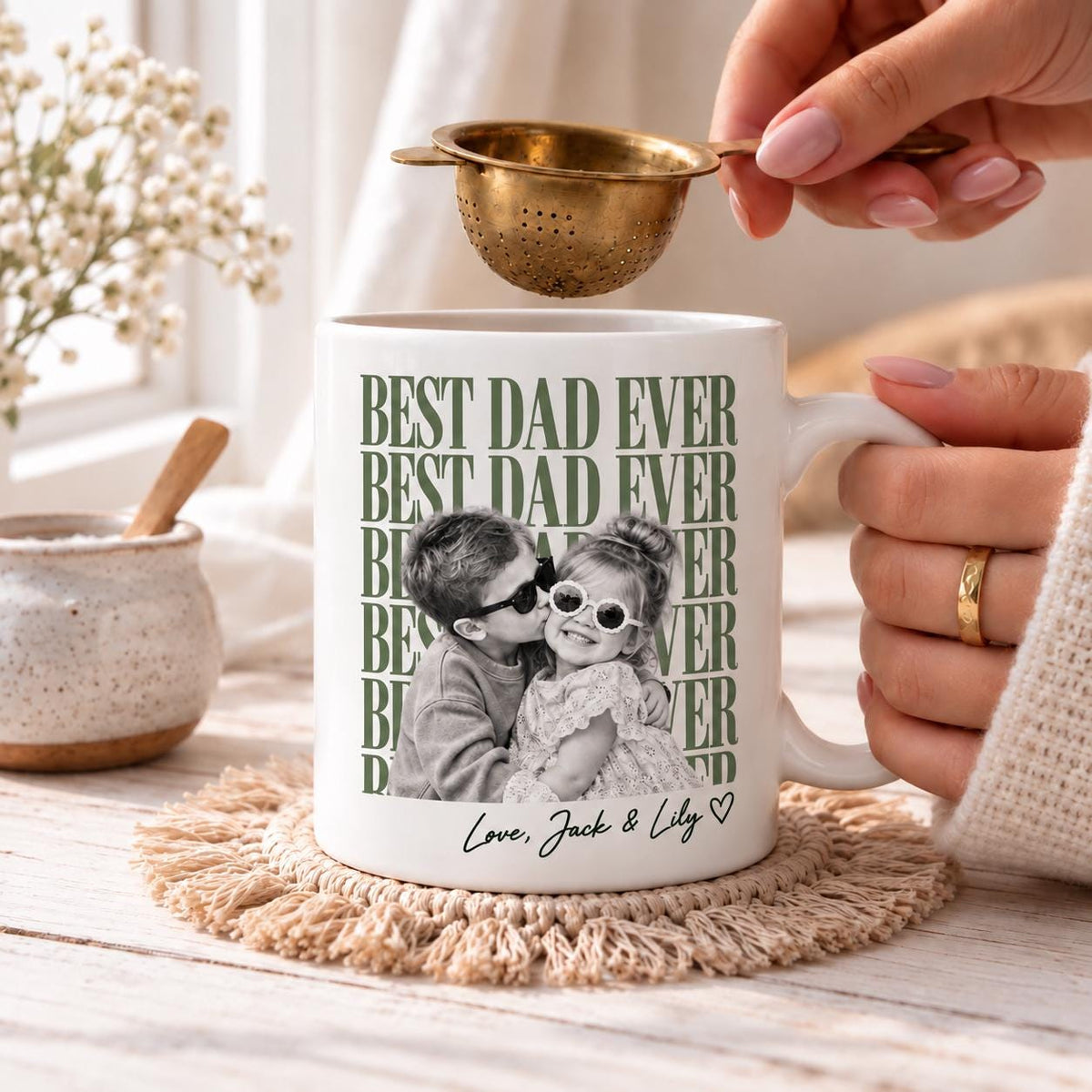 Personalized Vintage Retro Photo Best Bonus Dad Mug, Father's Day Gifts, Stepdad Gift, Childhood Photo Mug