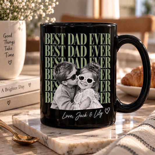 Personalized Vintage Retro Photo Best Bonus Dad Mug, Father's Day Gifts, Stepdad Gift, Childhood Photo Mug