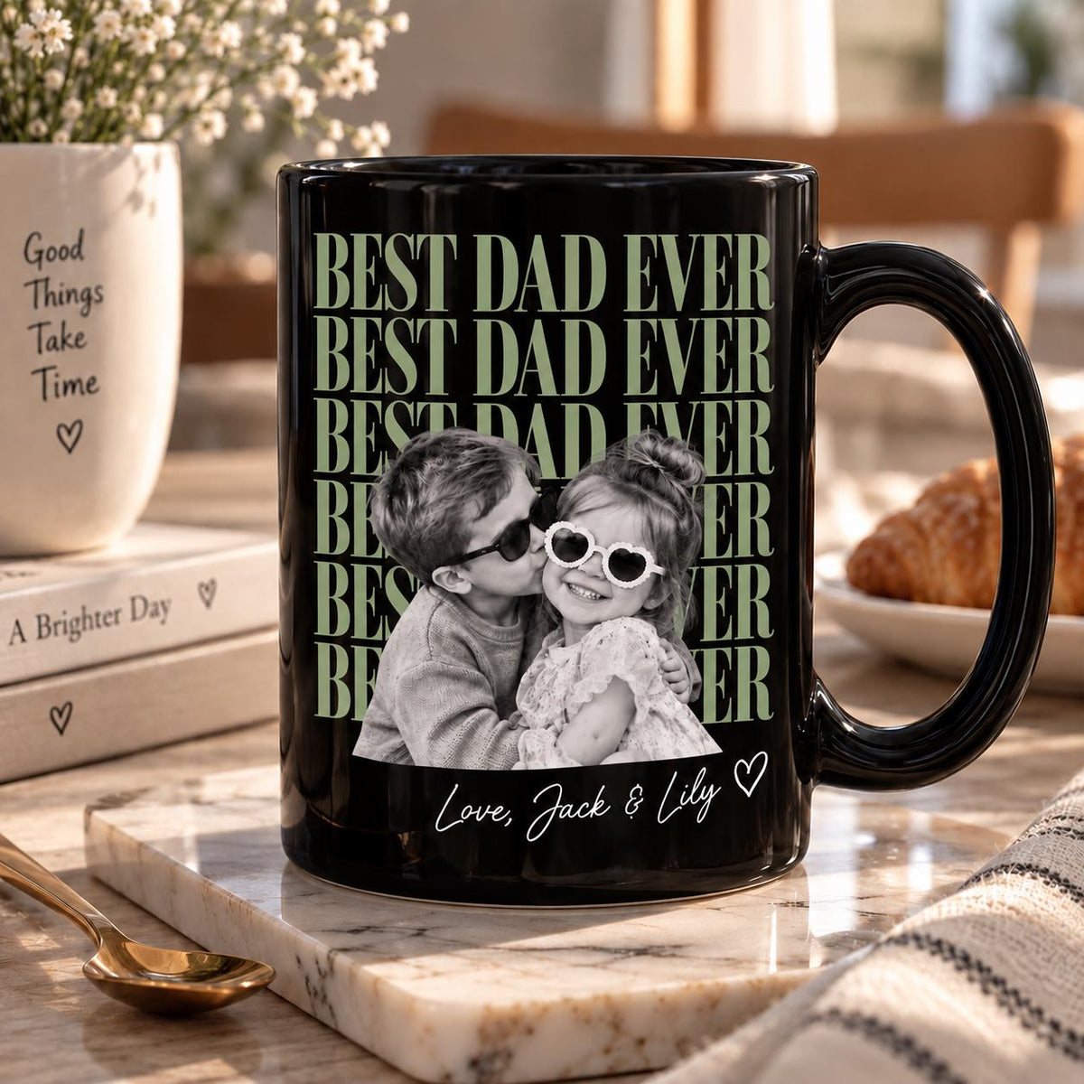 Personalized Vintage Retro Photo Best Bonus Dad Mug, Father's Day Gifts, Stepdad Gift, Childhood Photo Mug