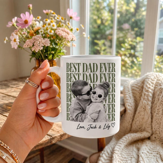 Personalized Vintage Retro Photo Best Bonus Dad Mug, Father's Day Gifts, Stepdad Gift, Childhood Photo Mug