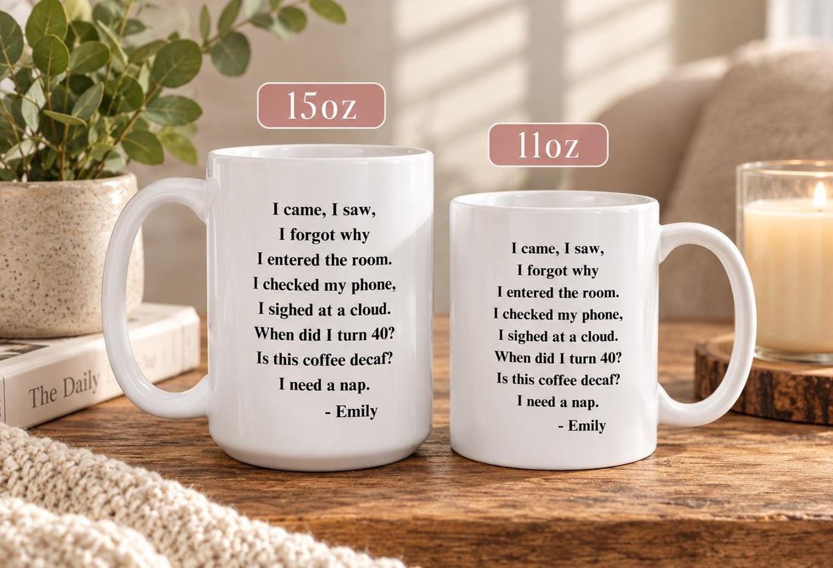 Funny 40th Birthday Mug, Personalized Turning 40 Coffee Cup, Custom Name Gift