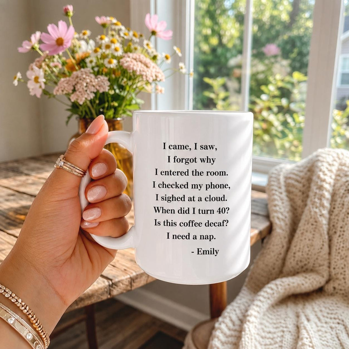 Funny 40th Birthday Mug, Personalized Turning 40 Coffee Cup, Custom Name Gift