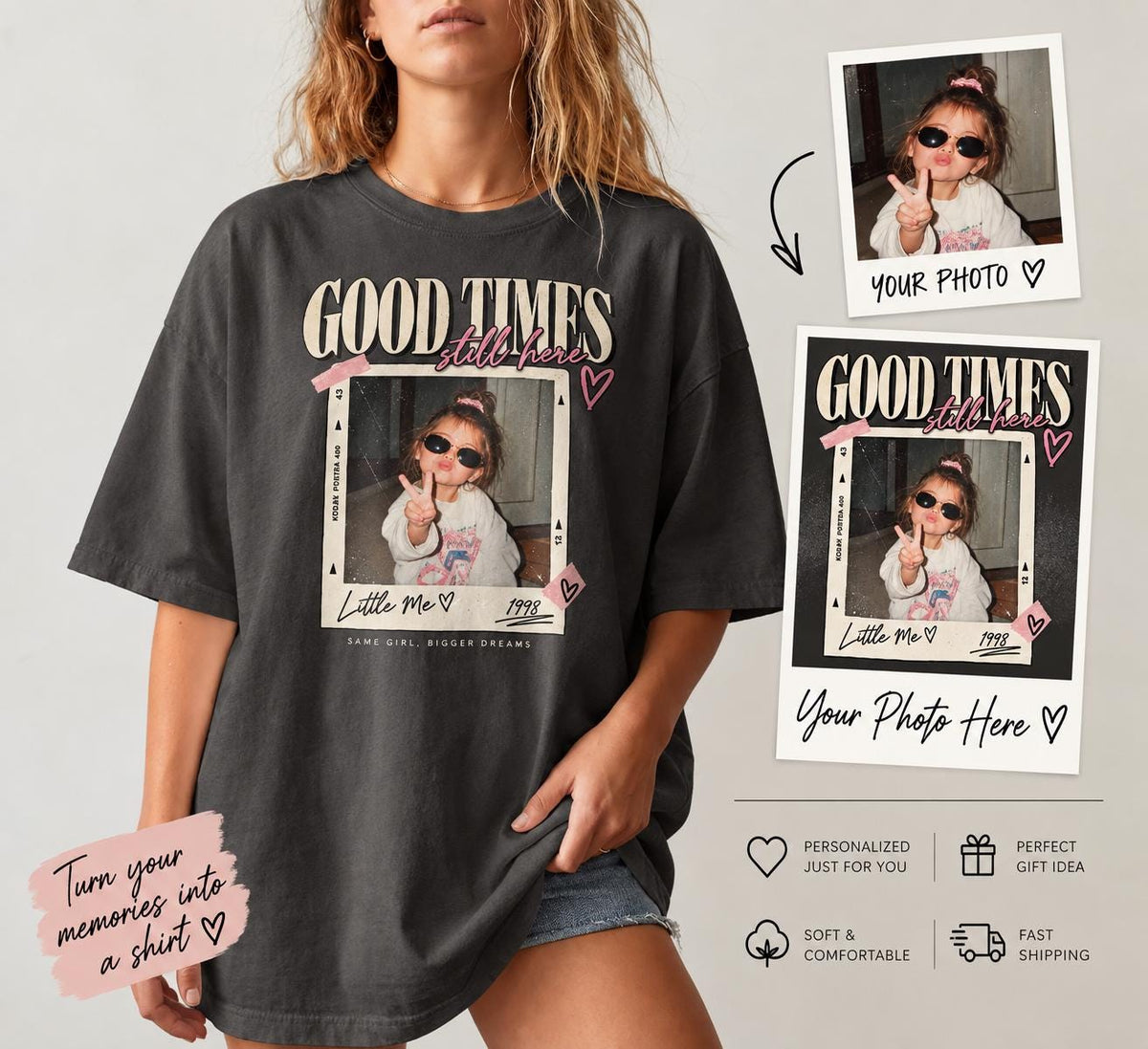 Custom Vintage Photo Shirt, Personalized Photo T-Shirt, Retro 90s Photo Tee, Childhood Photo Gift, Custom Birthday Shirt