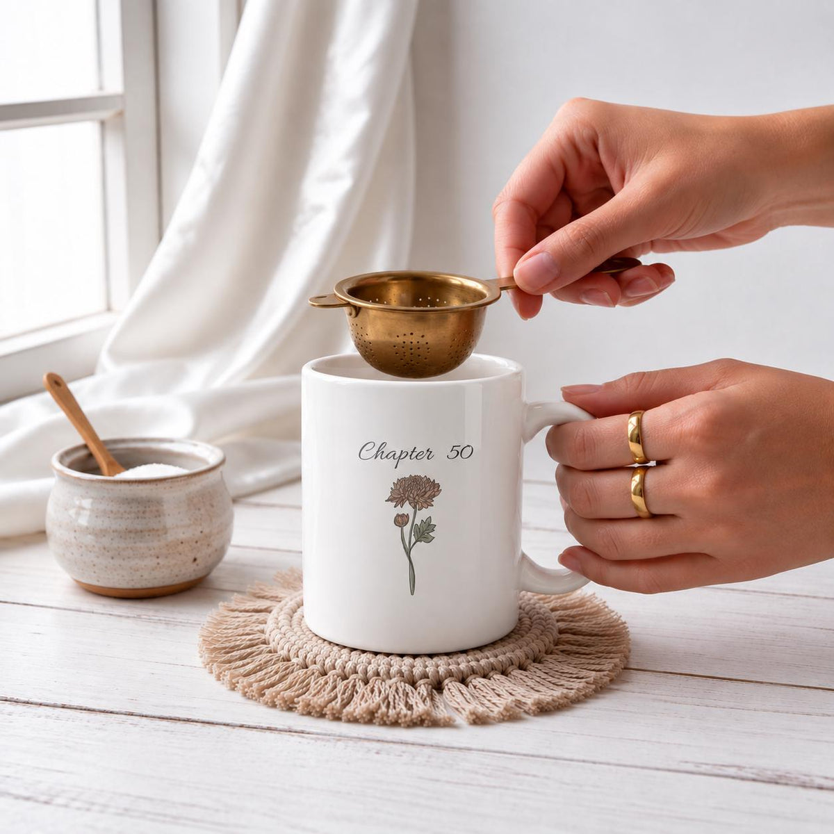 Chapter 50 Floral Birthday Mug, Custom Birth Month Flower Gift, Personalized 50th Birthday Cup, Birthday Gift for Her
