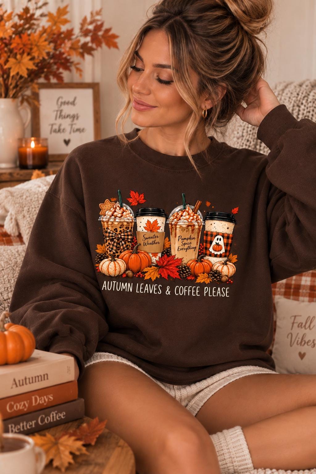 Fall Coffee Sweatshirt, Halloween Pumpkin Spice Crewneck, Autumn Coffee Lover Shirt, Cozy Fall Pullover, Coffee Gift for Her