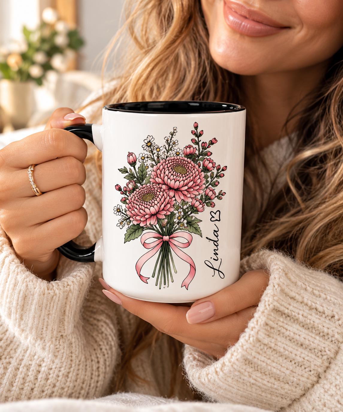 60th Birthday Gift, Personalized Floral Mug for Women with Custom Name, Turning 60 Coffee Cup