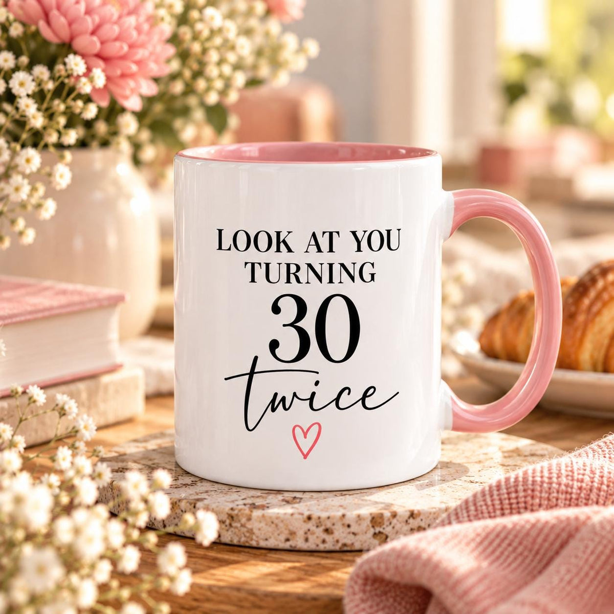 60th Birthday Gift, Personalized Floral Mug for Women with Custom Name, Turning 60 Coffee Cup