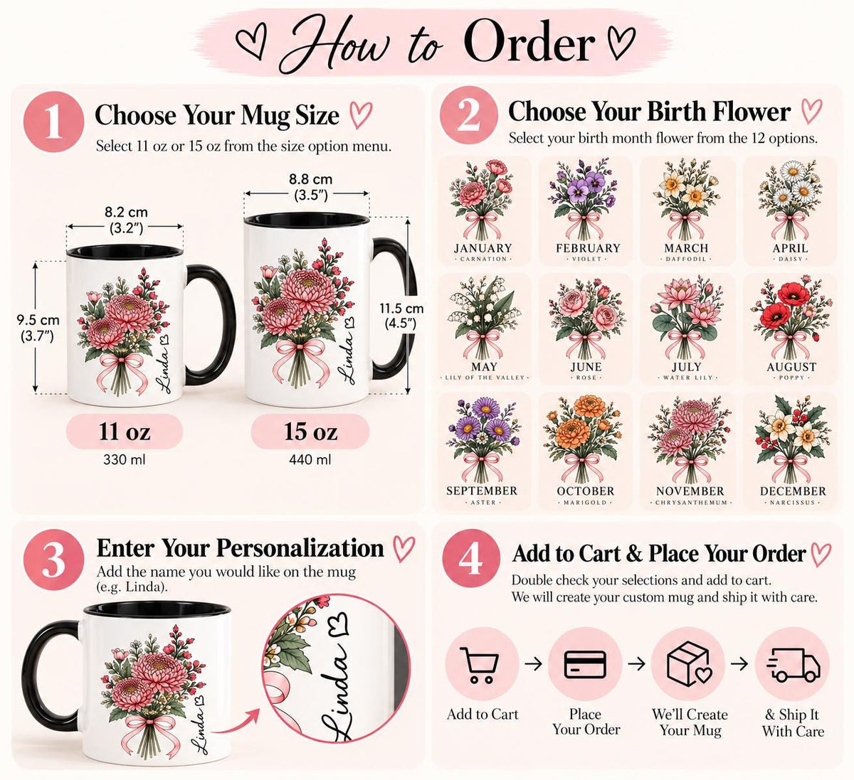 60th Birthday Gift, Personalized Floral Mug for Women with Custom Name, Turning 60 Coffee Cup